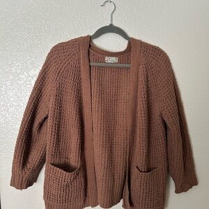 Poof! Brown Chunky Knit Cardigan Sweater